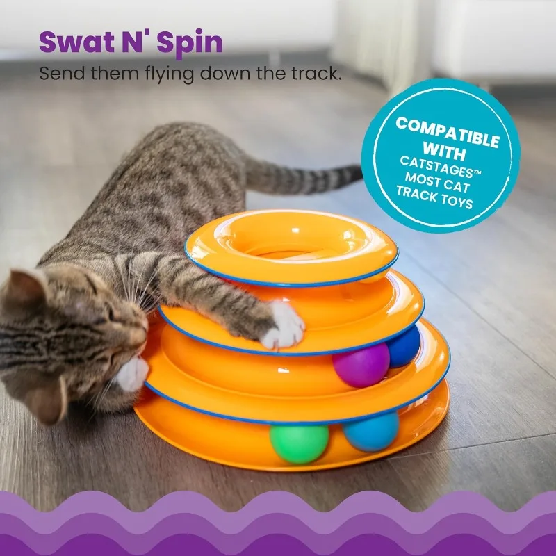 Cat Tunnel Toy - แท่นฝึกสัตว์เลี้ยงแบบหมุนได้สี่ชั้นของเล่นสำหรับแมวแผ่นดิสก์ของเล่นลูกหมุนอุโมงค์