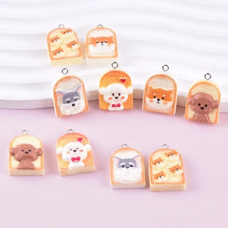 Pet Supplies Warehouse - จี้เรซิ่นรูปสุนัขขนมปังปิ้งน่ารัก 10 ชิ้น จี้รูปสัตว์การ์ตูน อุปกรณ์งานฝีมือ DIY