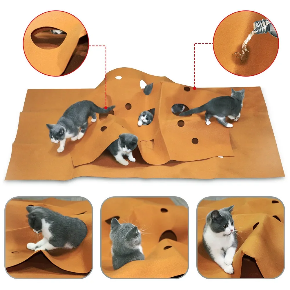 Cat Tunnel Toy - แมวเล่นเกมสัตว์เลี้ยงของเล่นการฝึกอบรมกิจกรรมพรมพับได้ของเล่นป้องกันรอยขีดข่วนกัดปีนเขากรอบ Cat Litter Mat Pad