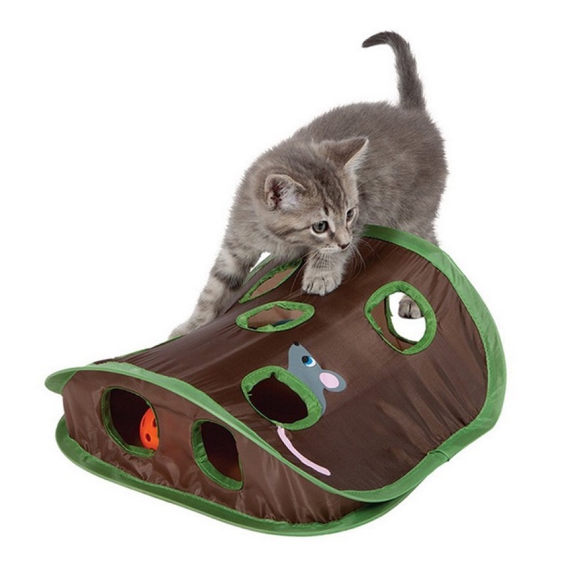 Cat Tunnel Toy - ของเล่นแมวน่ารักแบบอินเทอร์แอคทีฟ - เกมซ่อนหาแบบพับได้พร้อมอุโมงค์ล่าหนู ของเล่นเสริมสร้างสติปัญญาสำหรับลูกแมว